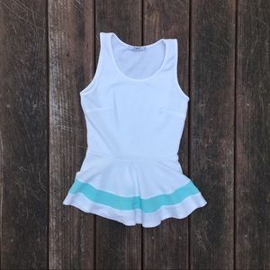 White and Teal Peplum Top